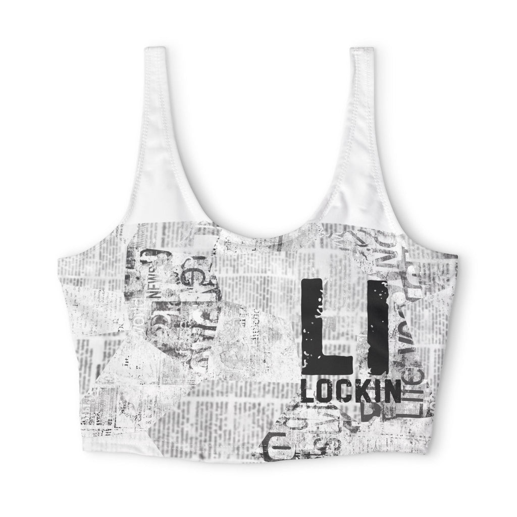 Newspaper Print Sports Bra — 'Lockin' Graphic Crop Activewear