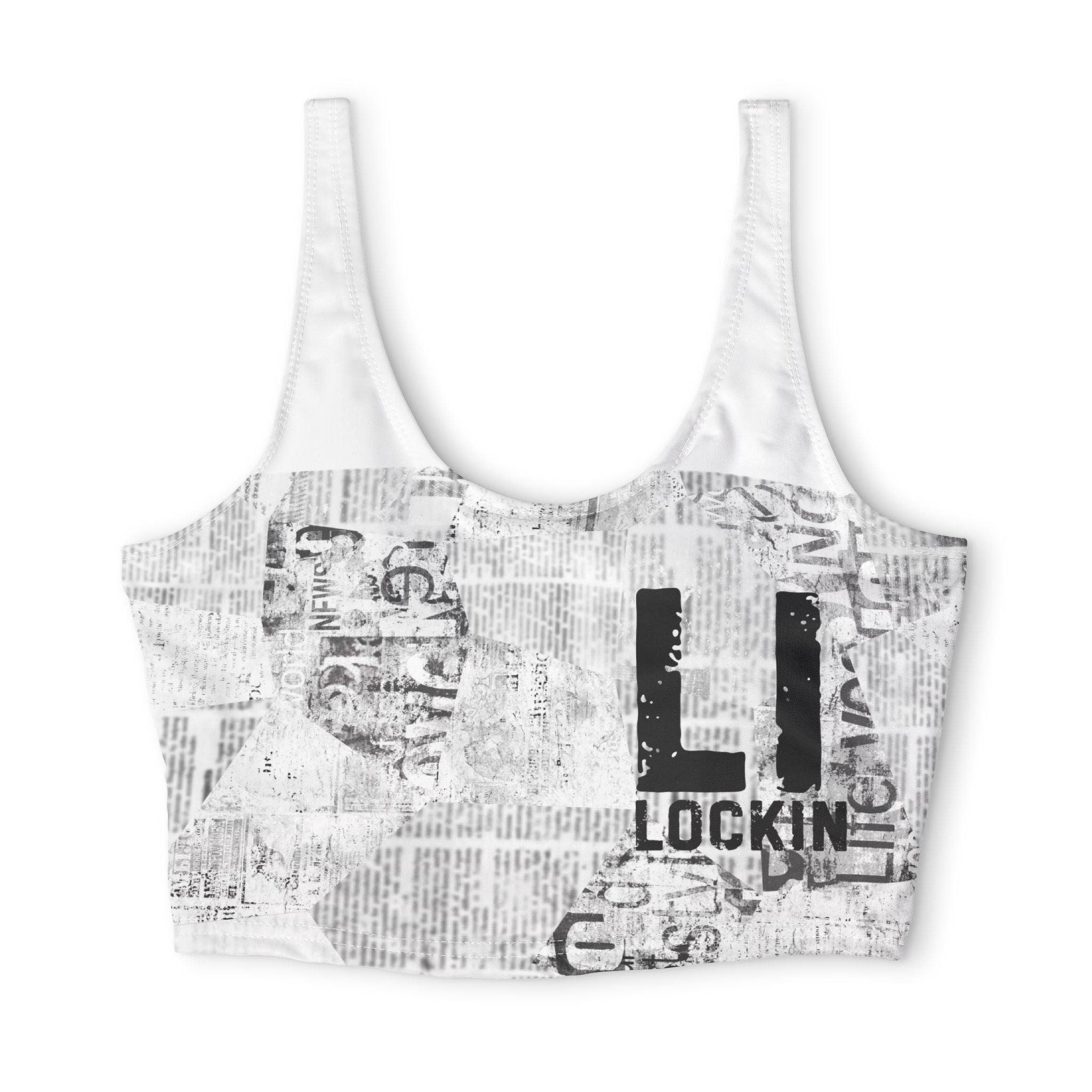 Newspaper Print Sports Bra — 'Lockin' Graphic Crop Activewear