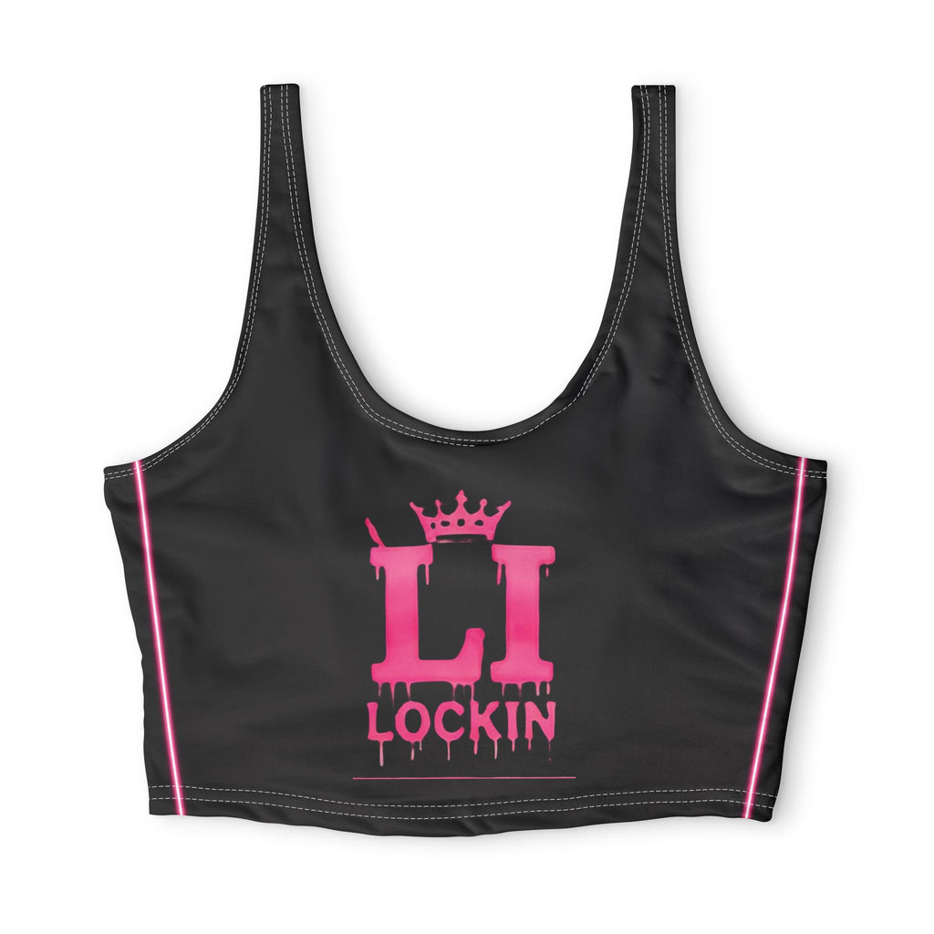 Lockin Pink Logo Sports Bra — Women's Crop Athletic Top