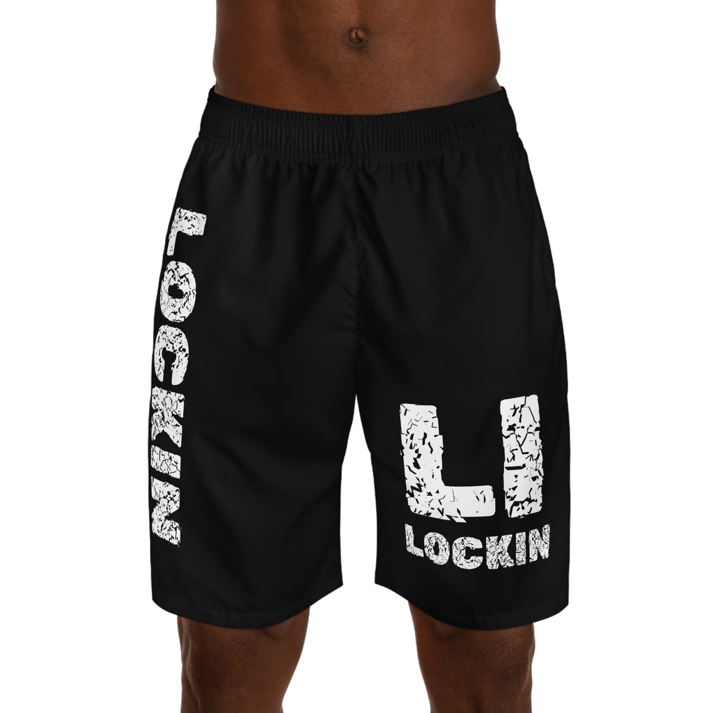 Lockin Black Athletic Jogger Shorts — 'LOCKIN' Distressed Logo