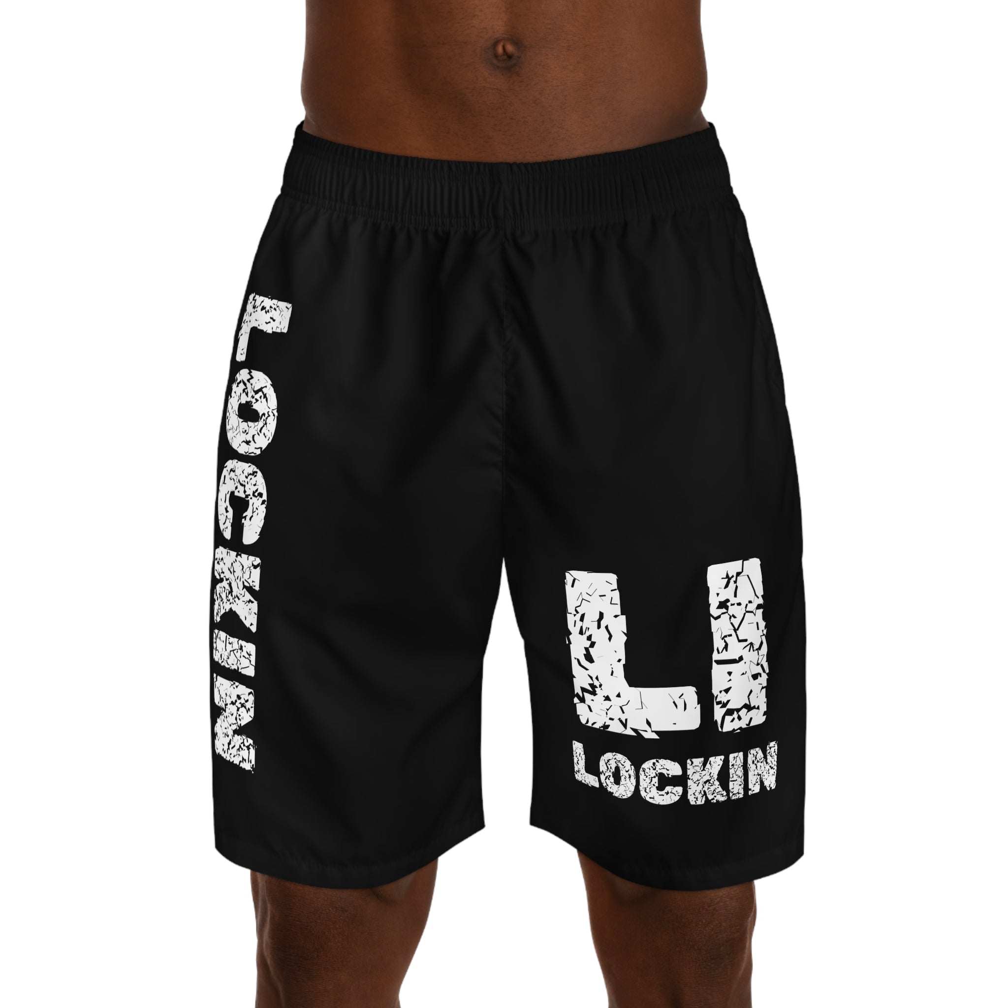 Lockin Black Athletic Jogger Shorts — 'LOCKIN' Distressed Logo