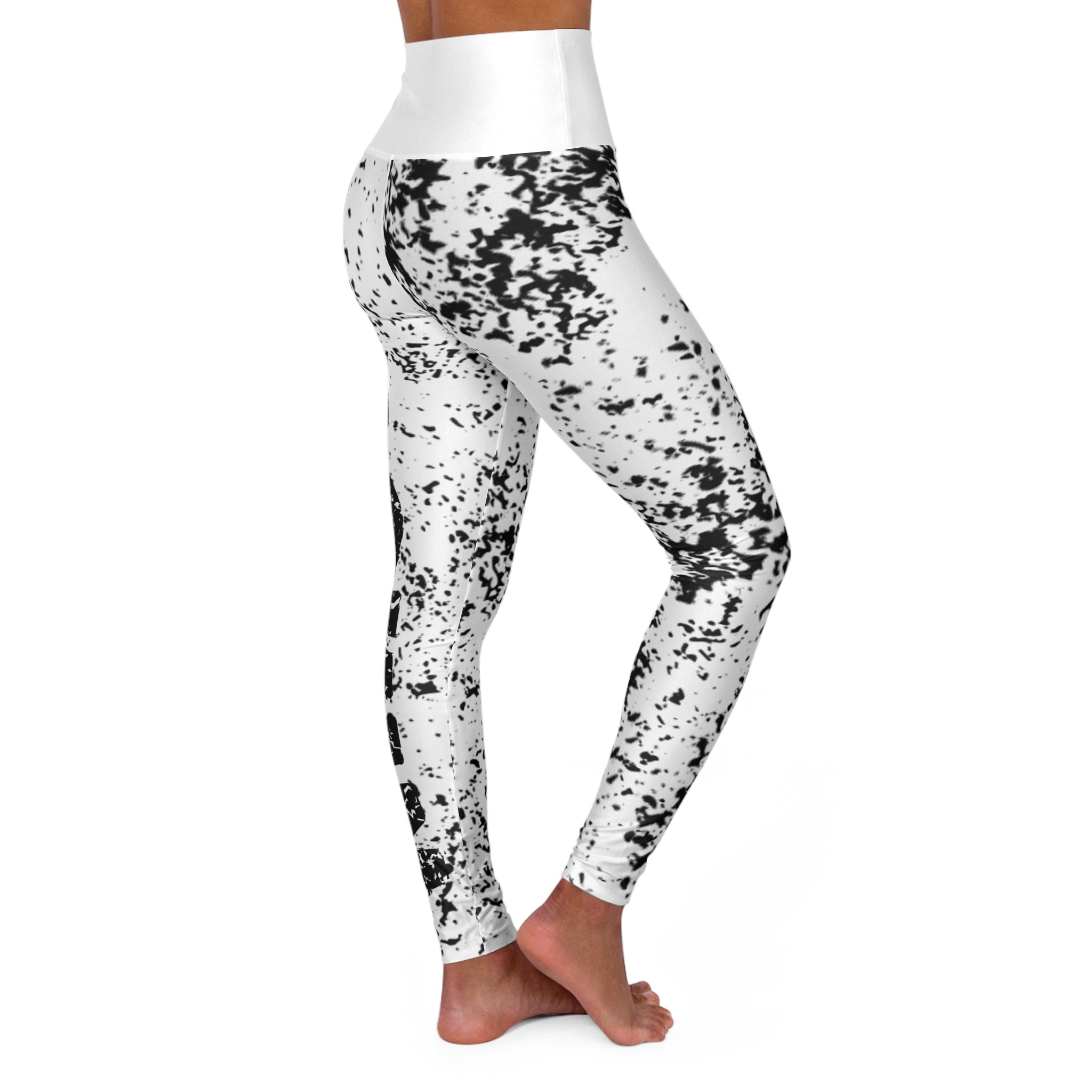 High-Waist Black & White Marble Yoga Leggings