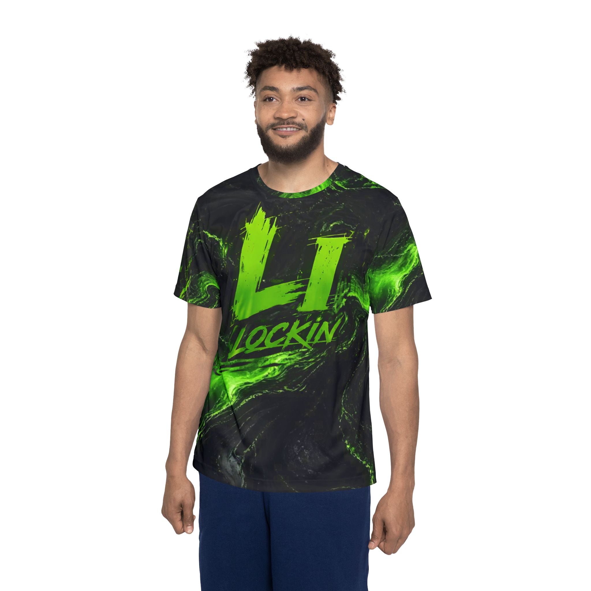 Men's Sports Jersey – 'Level Up' Green Marble Gaming Jersey