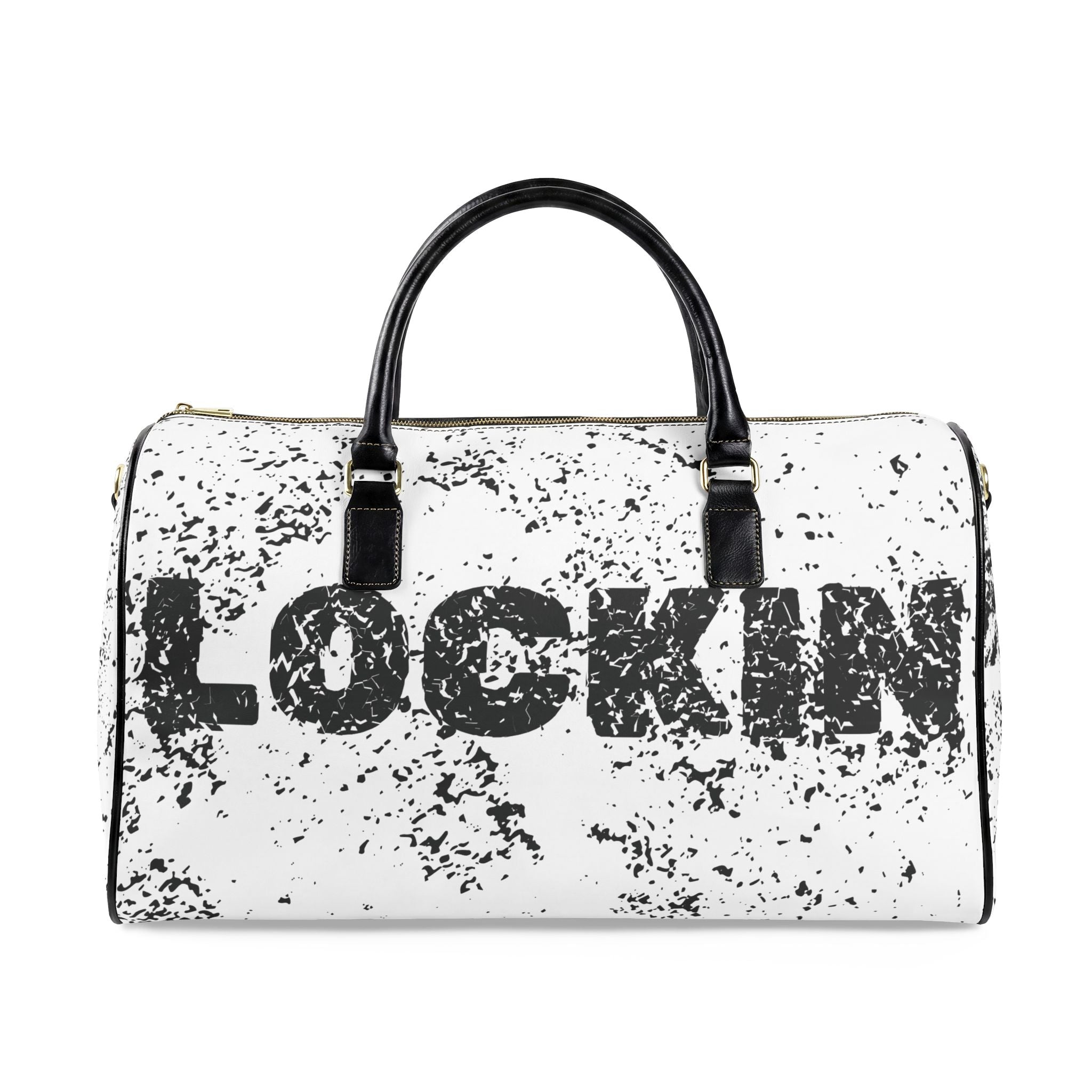 Travel Duffle Bag — Distressed 'LOCKIN' Faux Leather Weekender