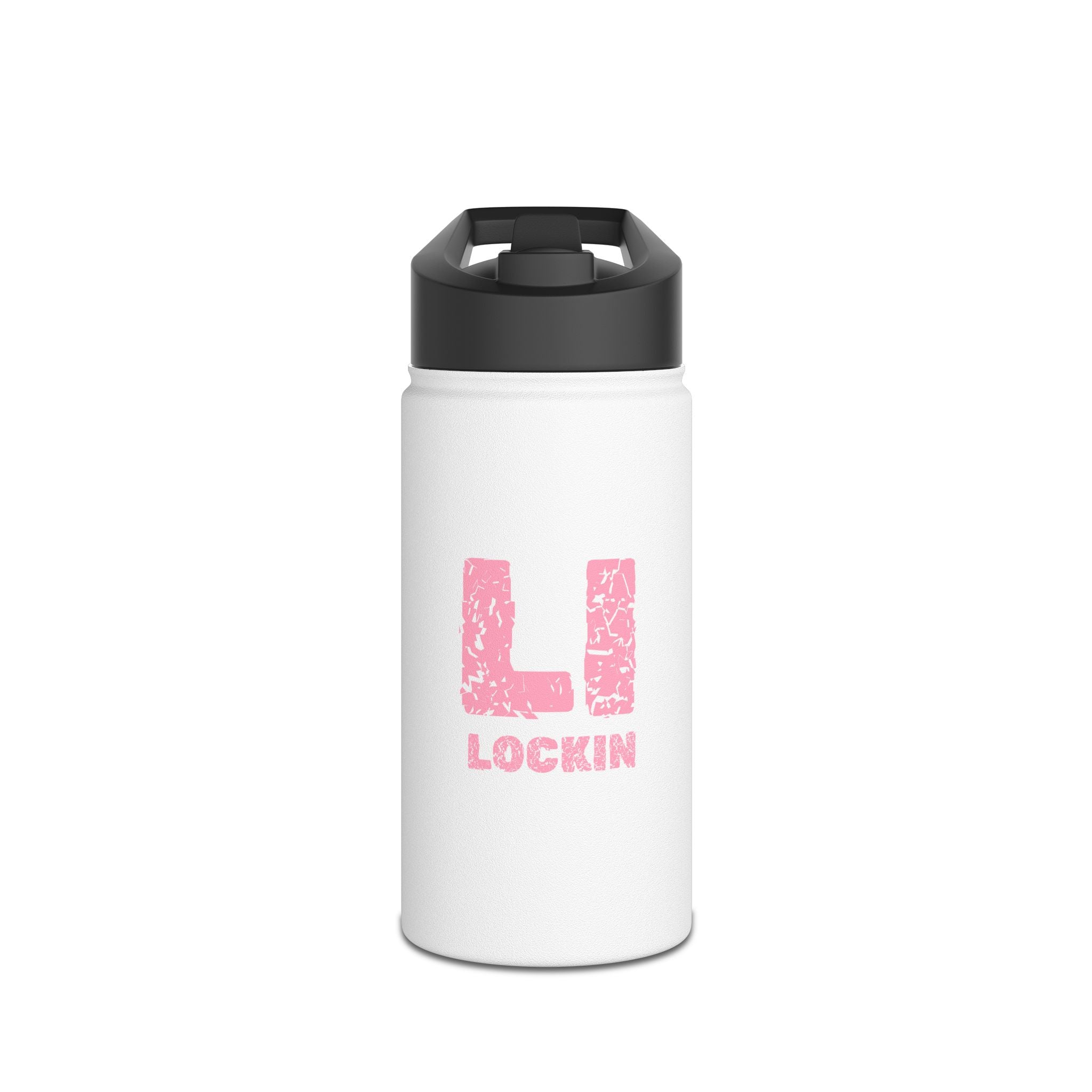 Stainless Steel Water Bottle — 'Li Lockin' Pink Distressed Logo