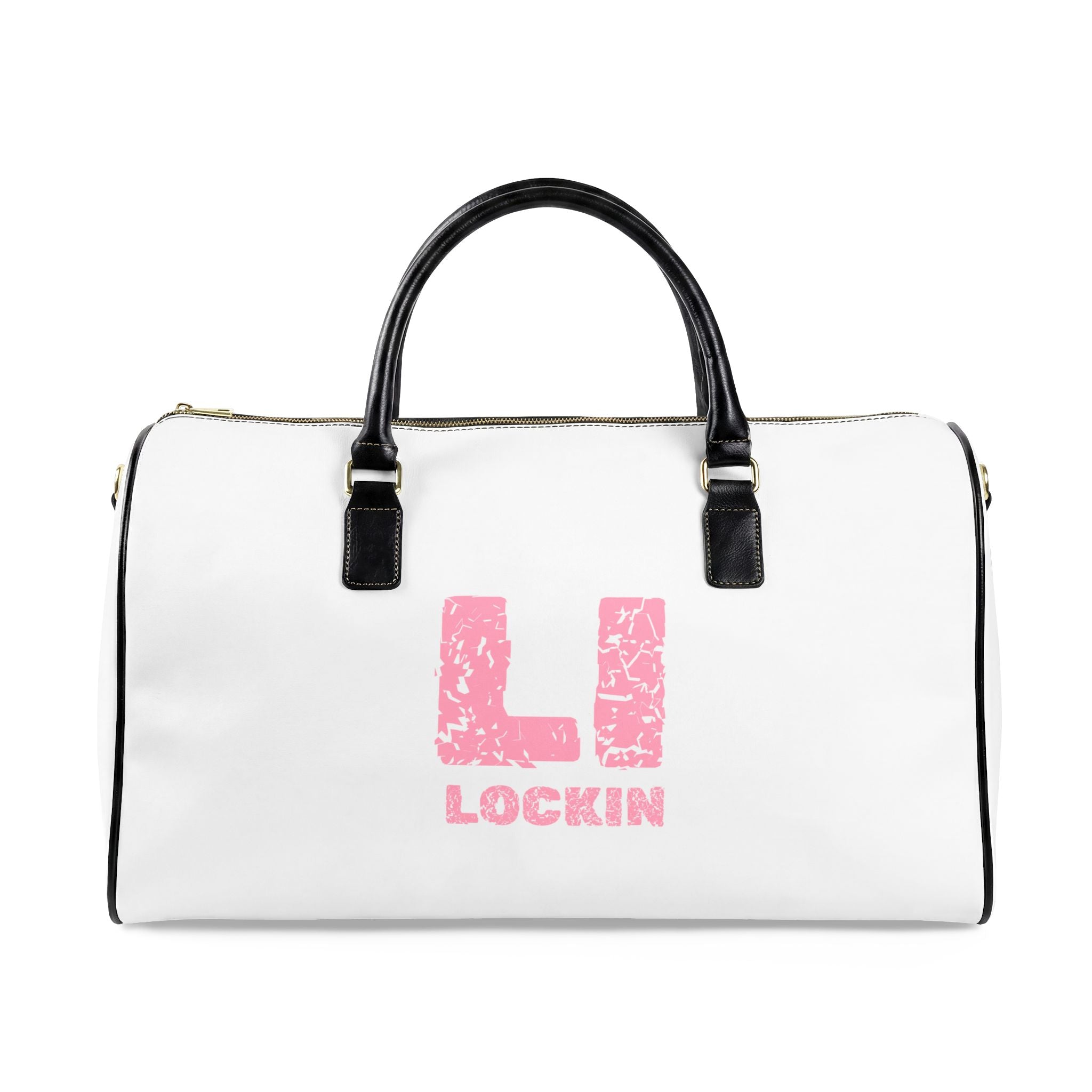 Faux Leather Travel Bag — 'LI Lockin' Pink Logo Weekender Duffel