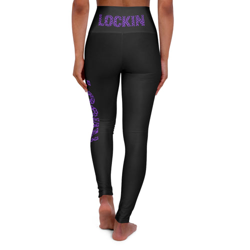 High-Waist Yoga Leggings — "Lockin' In" Purple Leopard Side Print