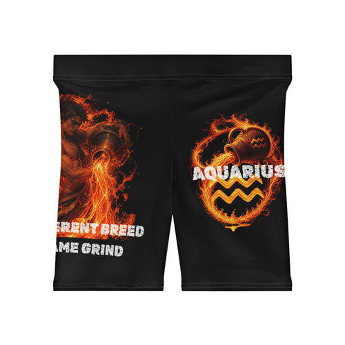 Aquarius Fire Zodiac Biker Shorts — "Different Breed Same Grind"