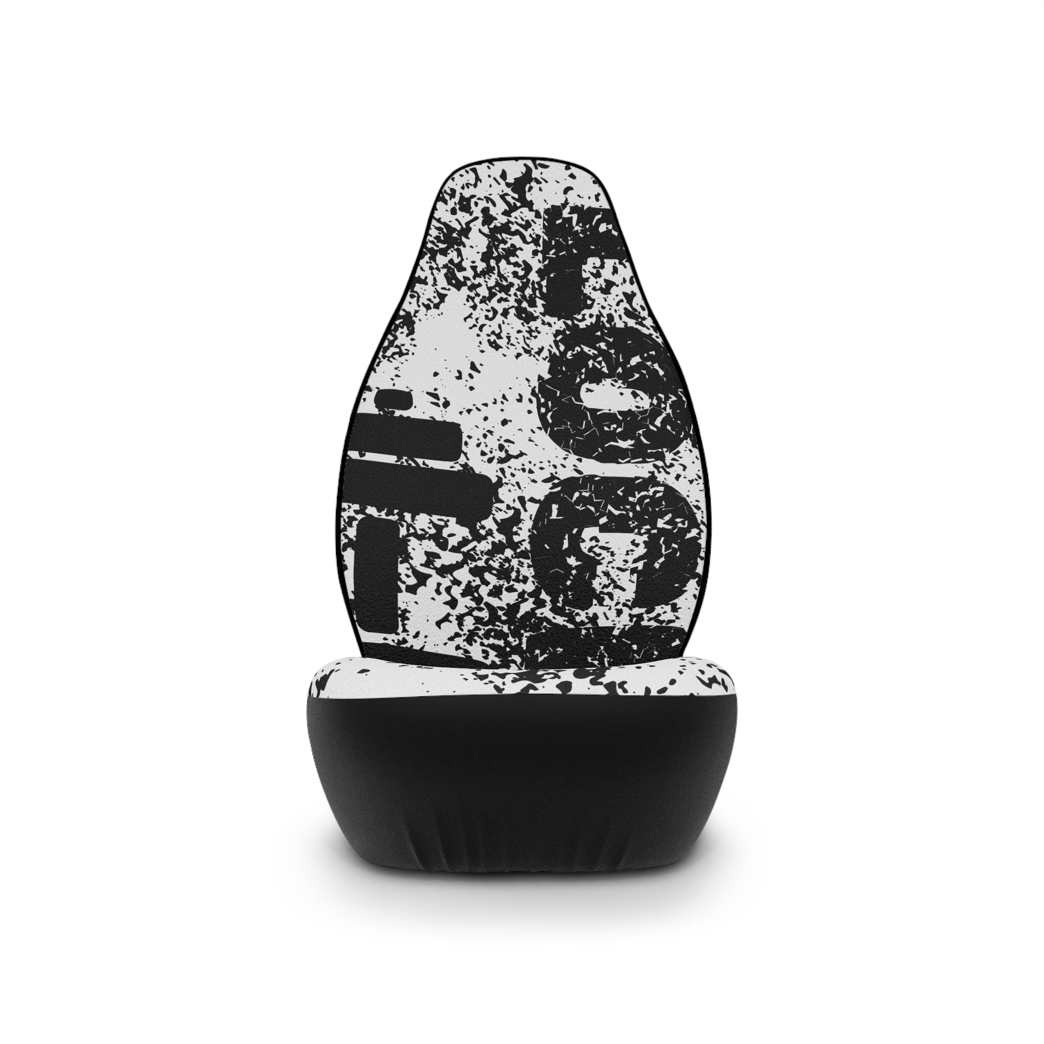Grunge Black & White Car Seat Covers — Distressed Typography Design