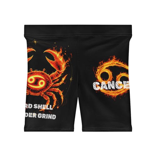 Cancer Zodiac Flame Cyclone Biker Shorts — 'Grind Harder' Fiery Horoscope Activewear