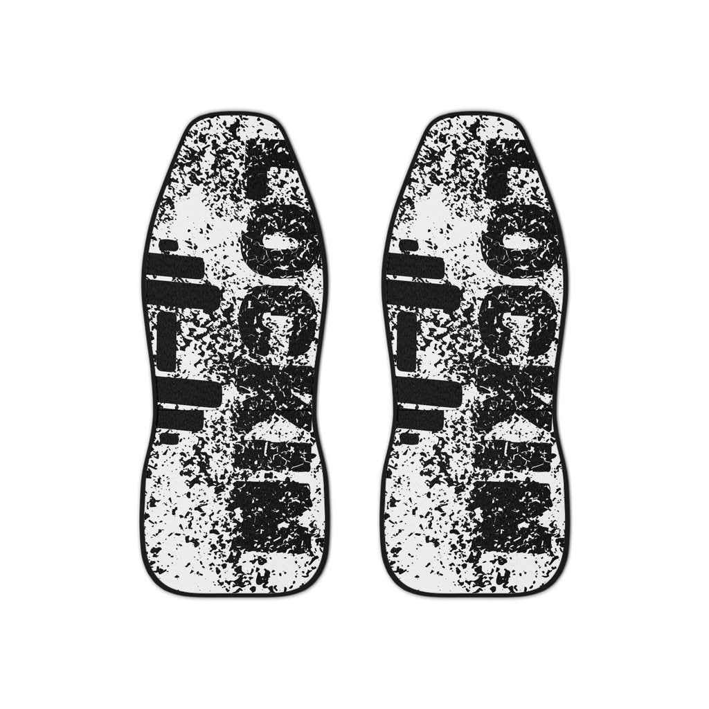 Grunge Black & White Car Seat Covers — Distressed Typography Design