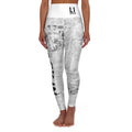 High-Waisted Yoga Leggings — Black & White Newspaper Print 'LOCK IN' Leggings