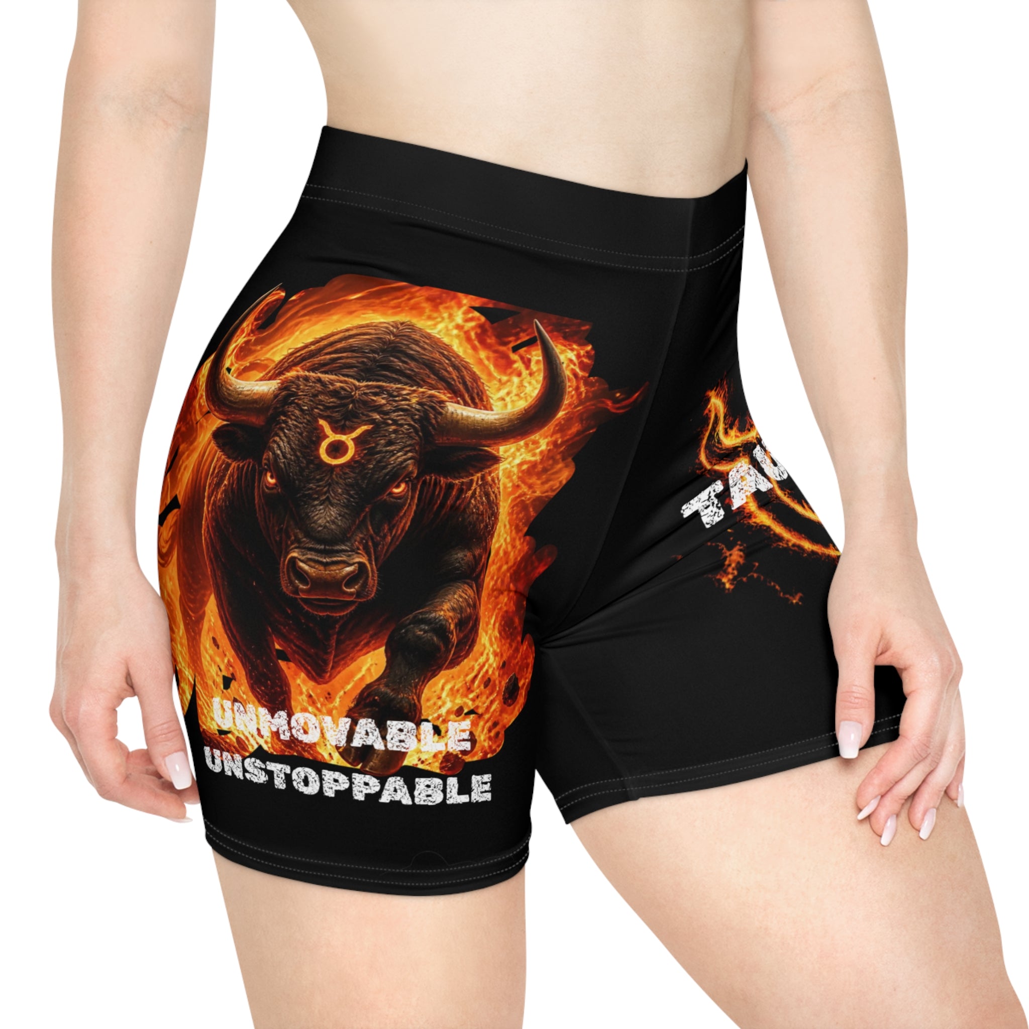 Taurus Fire Zodiac Biker Shorts — Unmovable Unstoppable Astrology Activewear