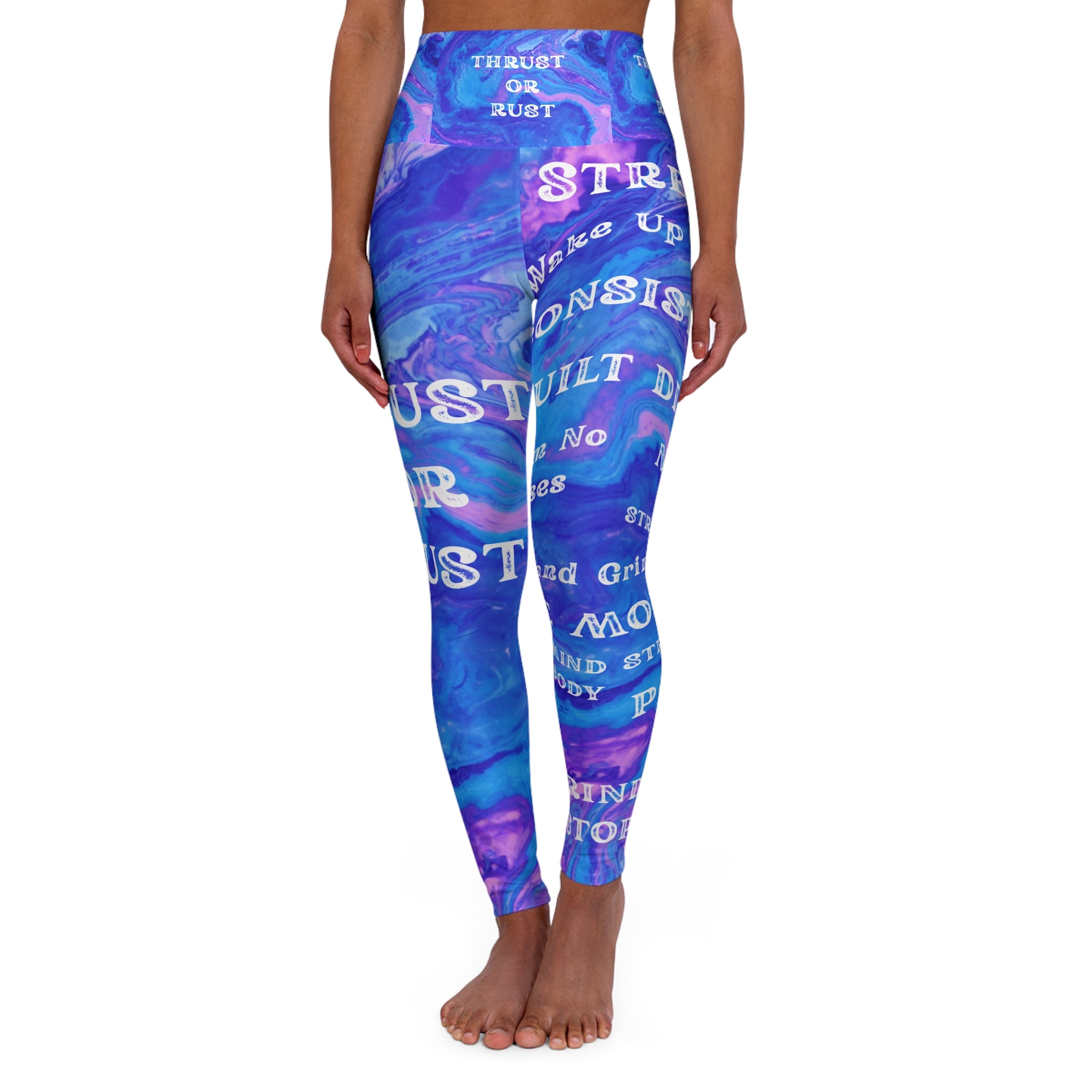 Blue Marble High-Waisted Yoga Leggings — Motivational Text Activewear