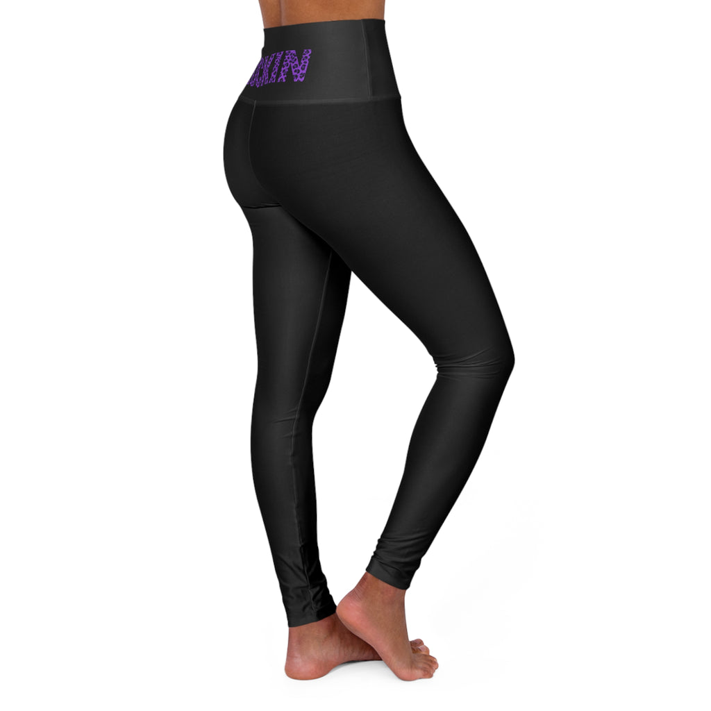 High-Waist Yoga Leggings — "Lockin' In" Purple Leopard Side Print