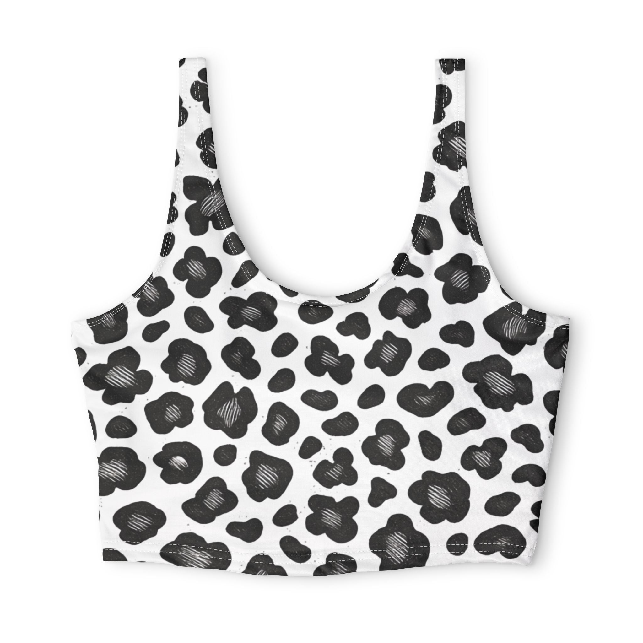 Leopard Spot Sports Bra — Black & White Animal Print Crop Top