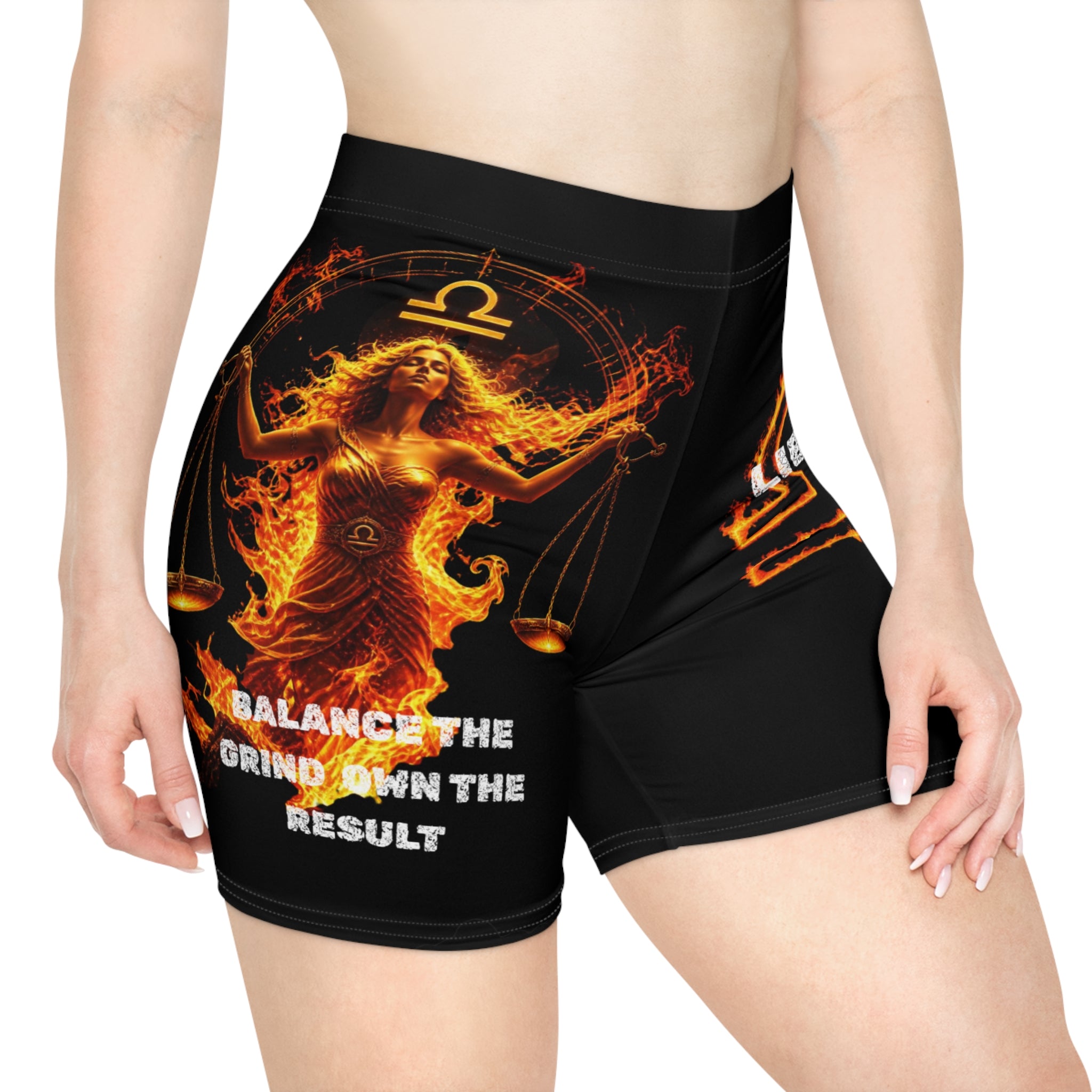 Libra Zodiac Biker Shorts — Fiery Scales Astrology Workout Shorts