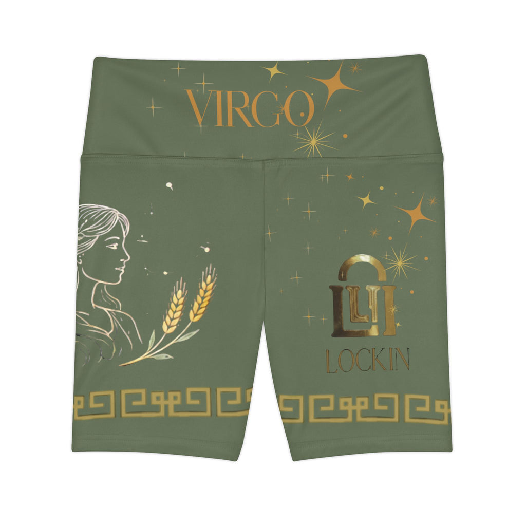 Virgo Zodiac Workout Shorts — 'LOCKIN' Green High-Waist Athletic Biker Shorts