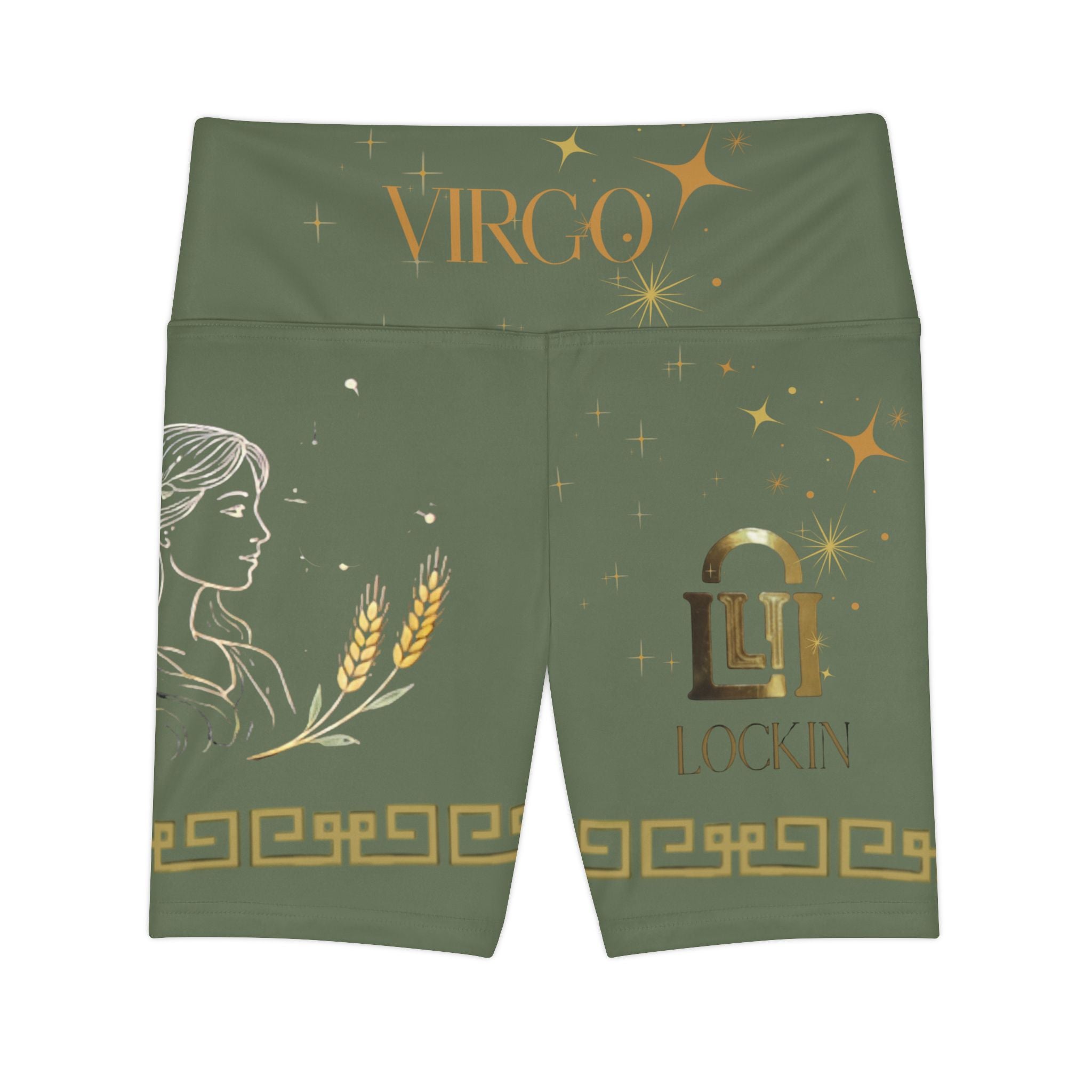 Virgo Zodiac Workout Shorts — 'LOCKIN' Green High-Waist Athletic Biker Shorts