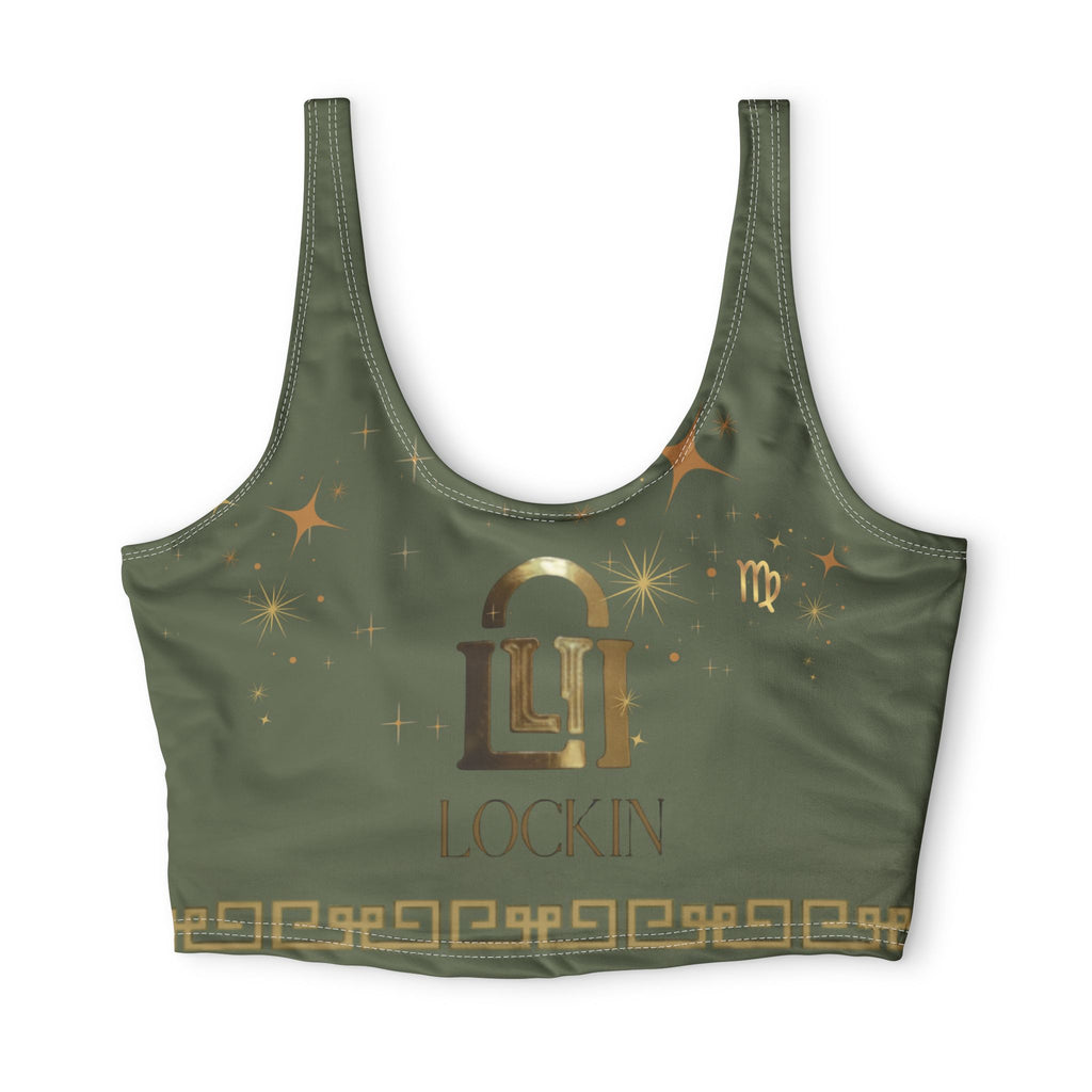 Virgo 'Discipline Over Motivation' Olive Sports Bra — Zodiac Fitness Crop Top