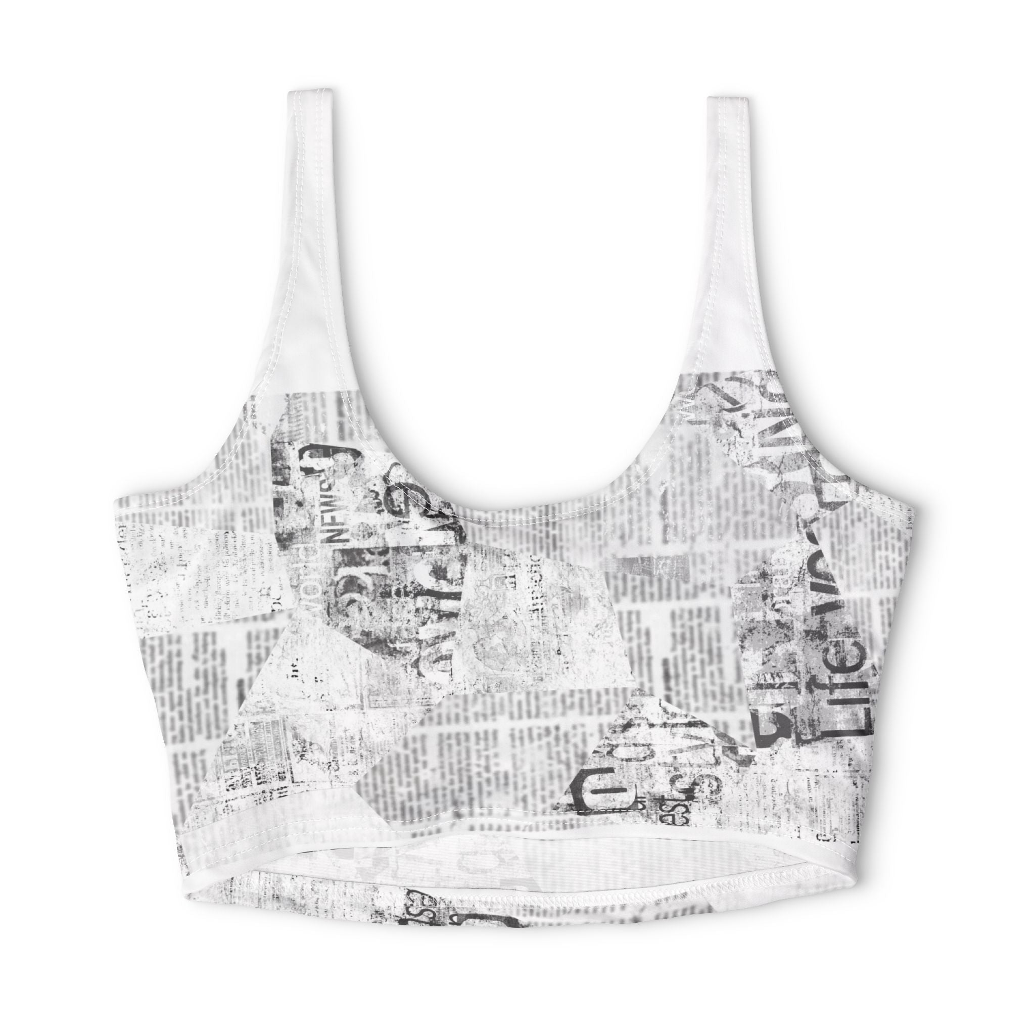 Newspaper Print Sports Bra — 'Lockin' Graphic Crop Activewear