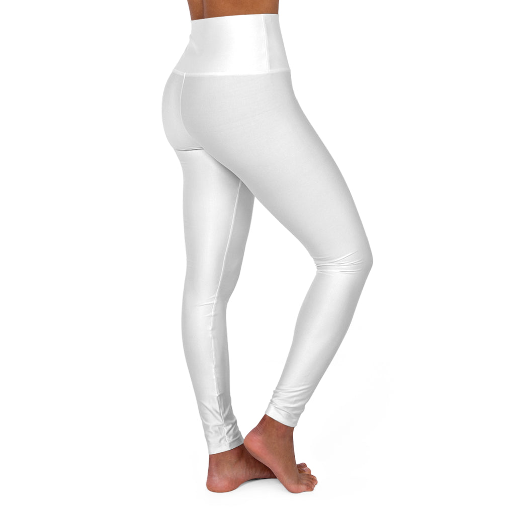 Yoga Leggings — High-Waisted White Leggings with Pink 'Locking' Graphic