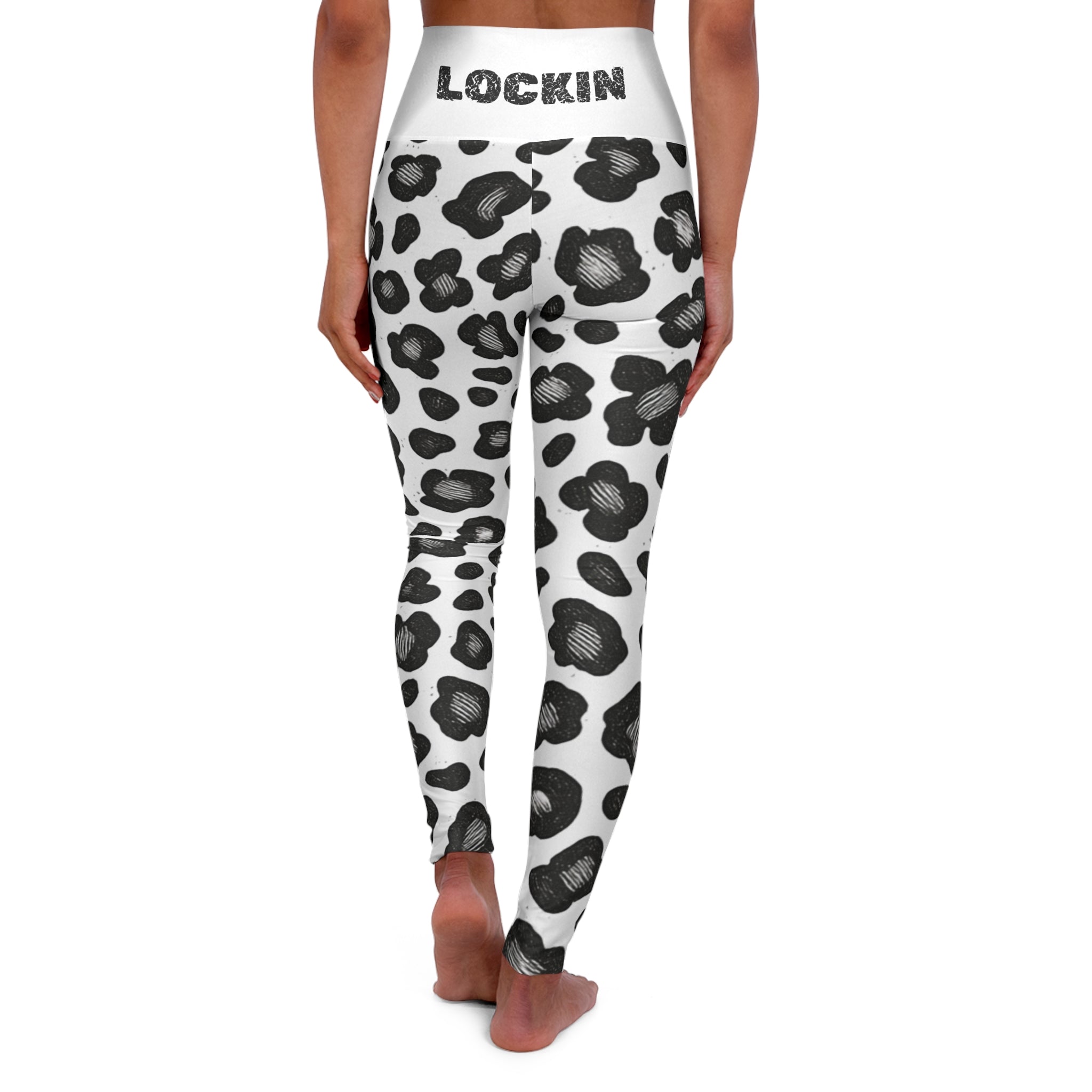 High-Waist Leopard Print Yoga Leggings — 'Lockin' Waistband Activewear