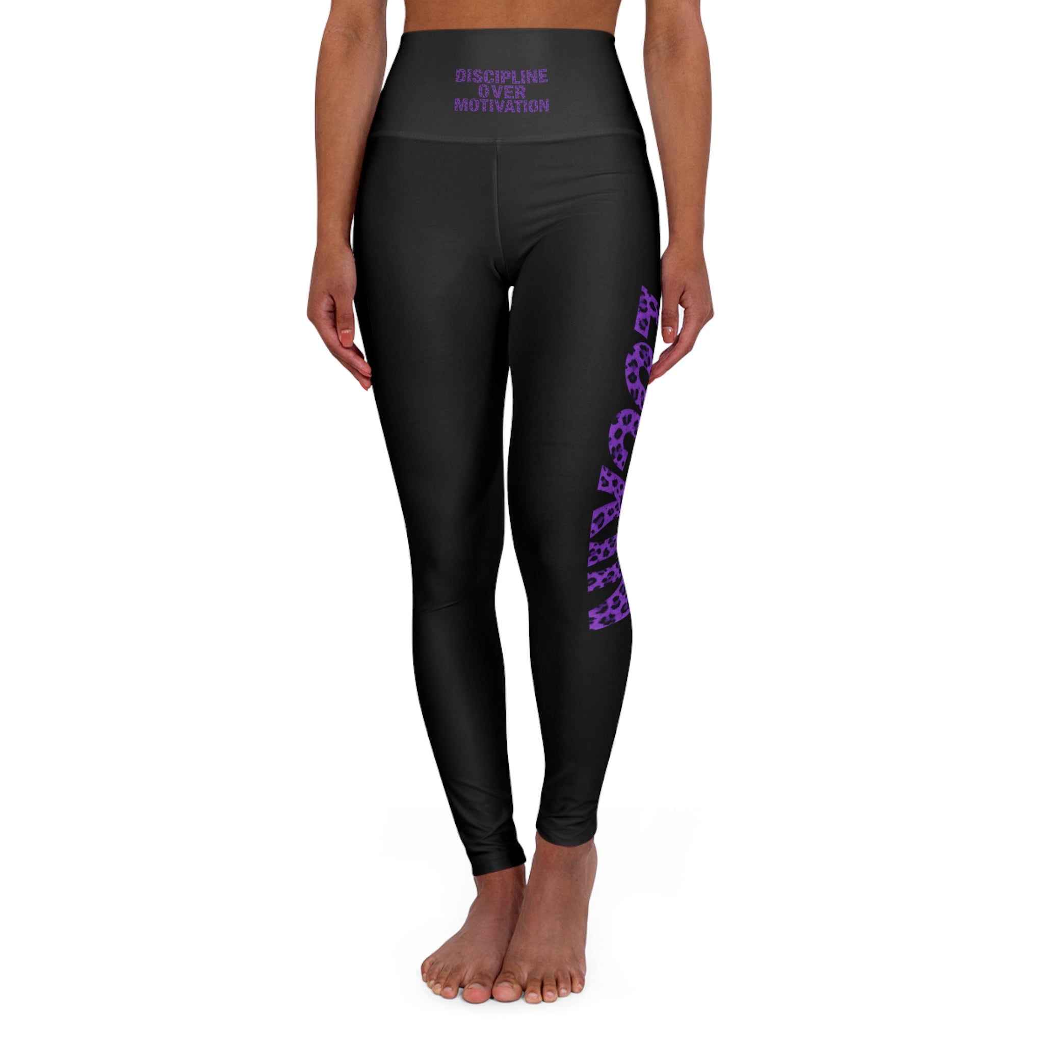 High-Waist Yoga Leggings — "Lockin' In" Purple Leopard Side Print