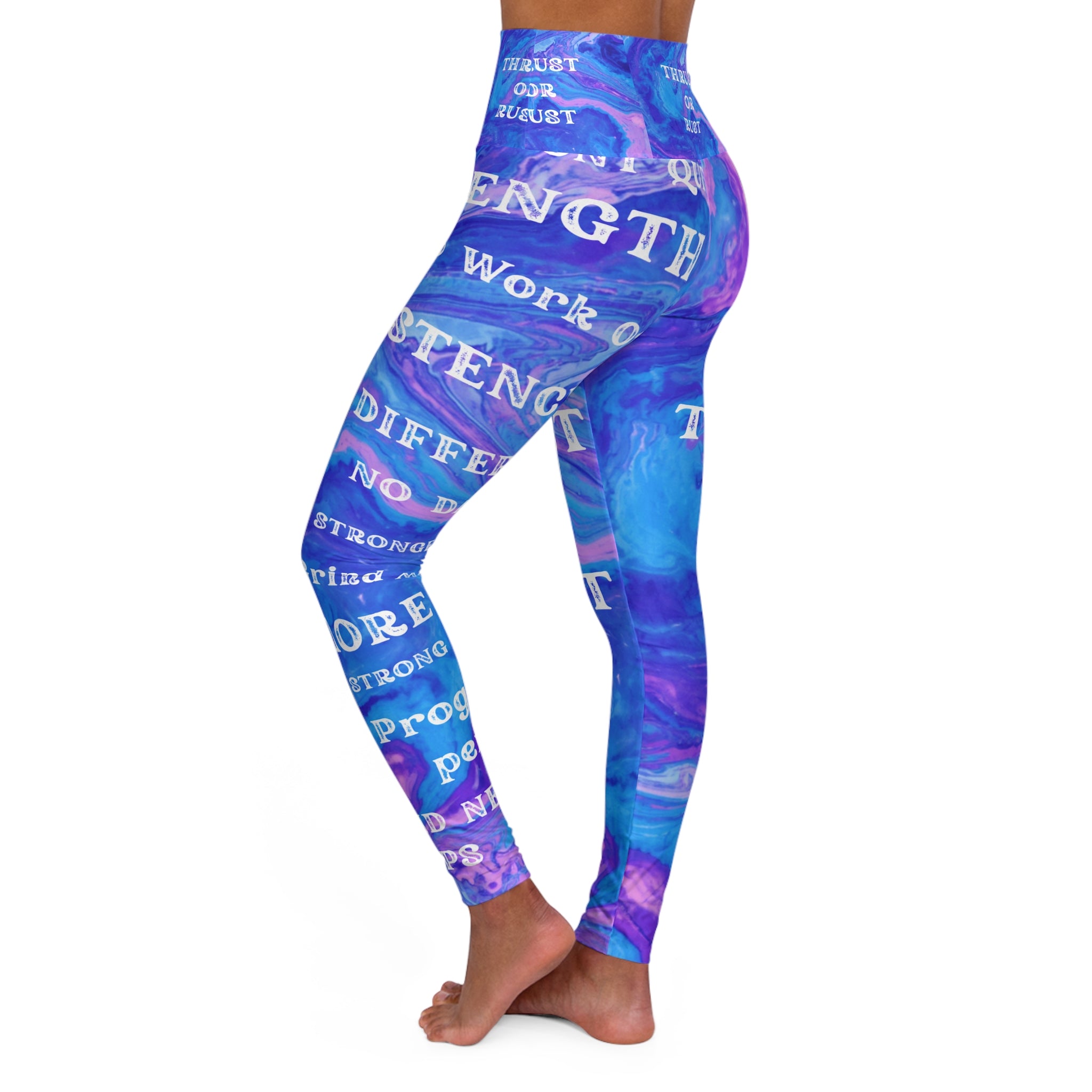 Blue Marble High-Waisted Yoga Leggings — Motivational Text Activewear