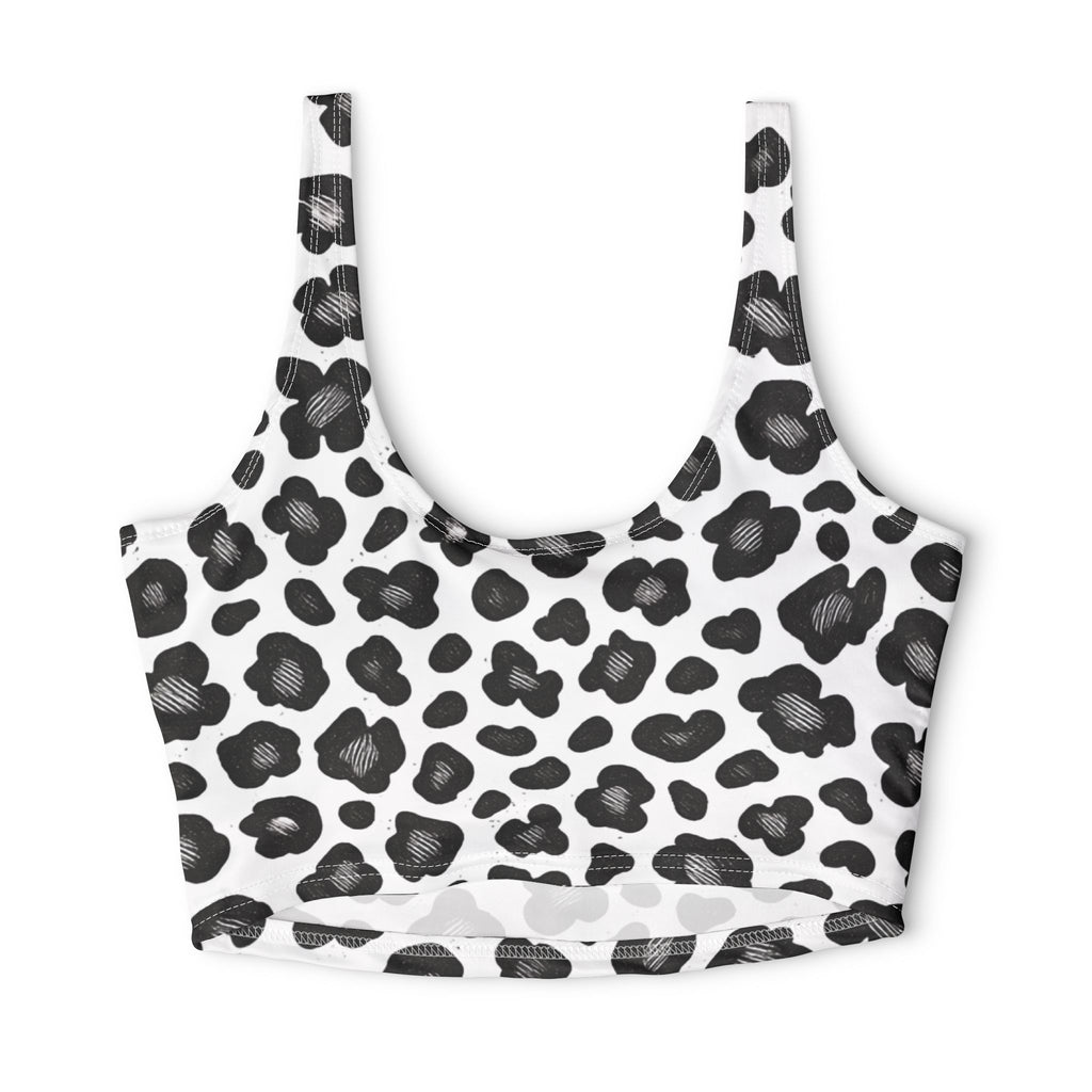 Leopard Spot Sports Bra — Black & White Animal Print Crop Top