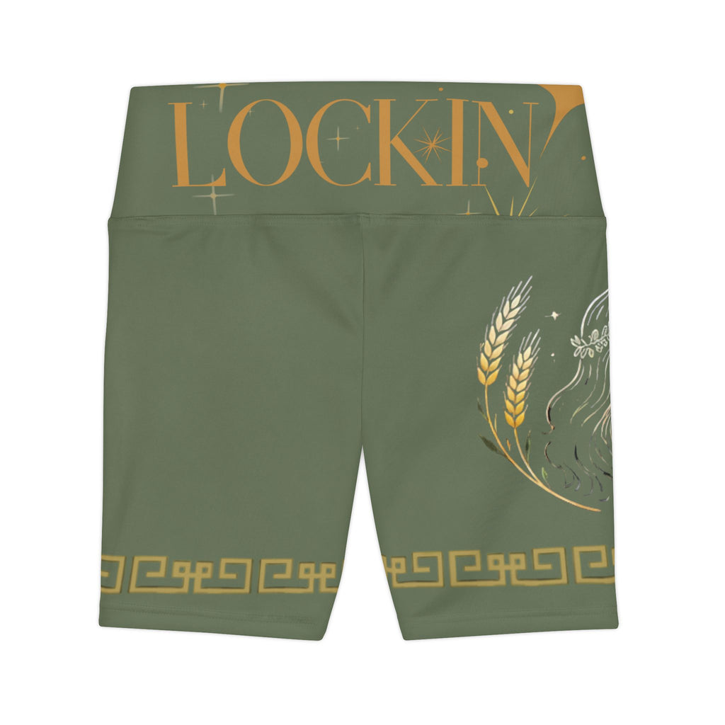 Virgo Zodiac Workout Shorts — 'LOCKIN' Green High-Waist Athletic Biker Shorts