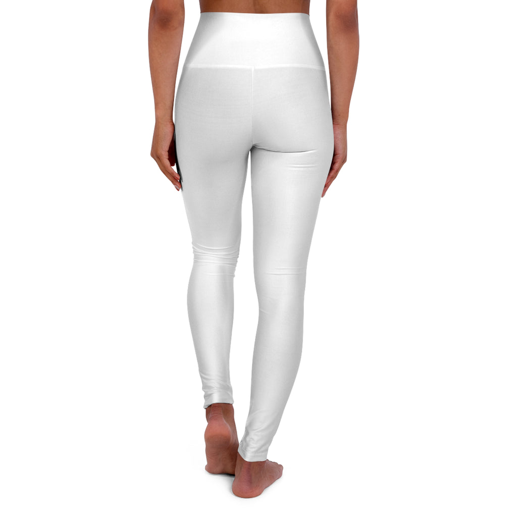 Yoga Leggings — High-Waisted White Leggings with Pink 'Locking' Graphic