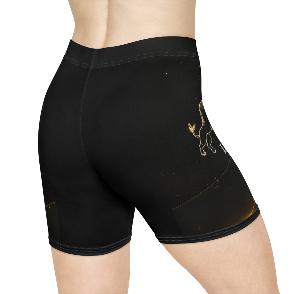 Leo Zodiac Biker Shorts — Women's Astrological Black Cycling Shorts
