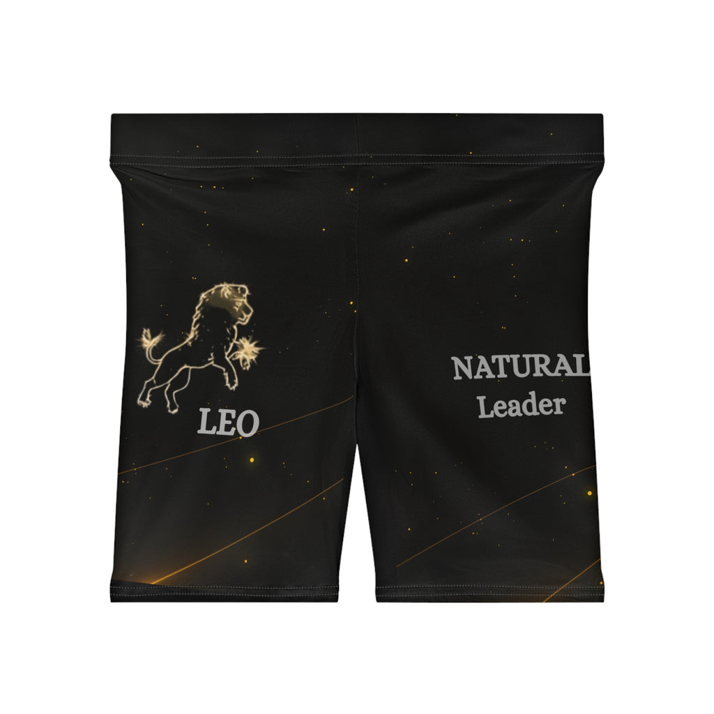 Leo Zodiac Biker Shorts — Women's Astrological Black Cycling Shorts