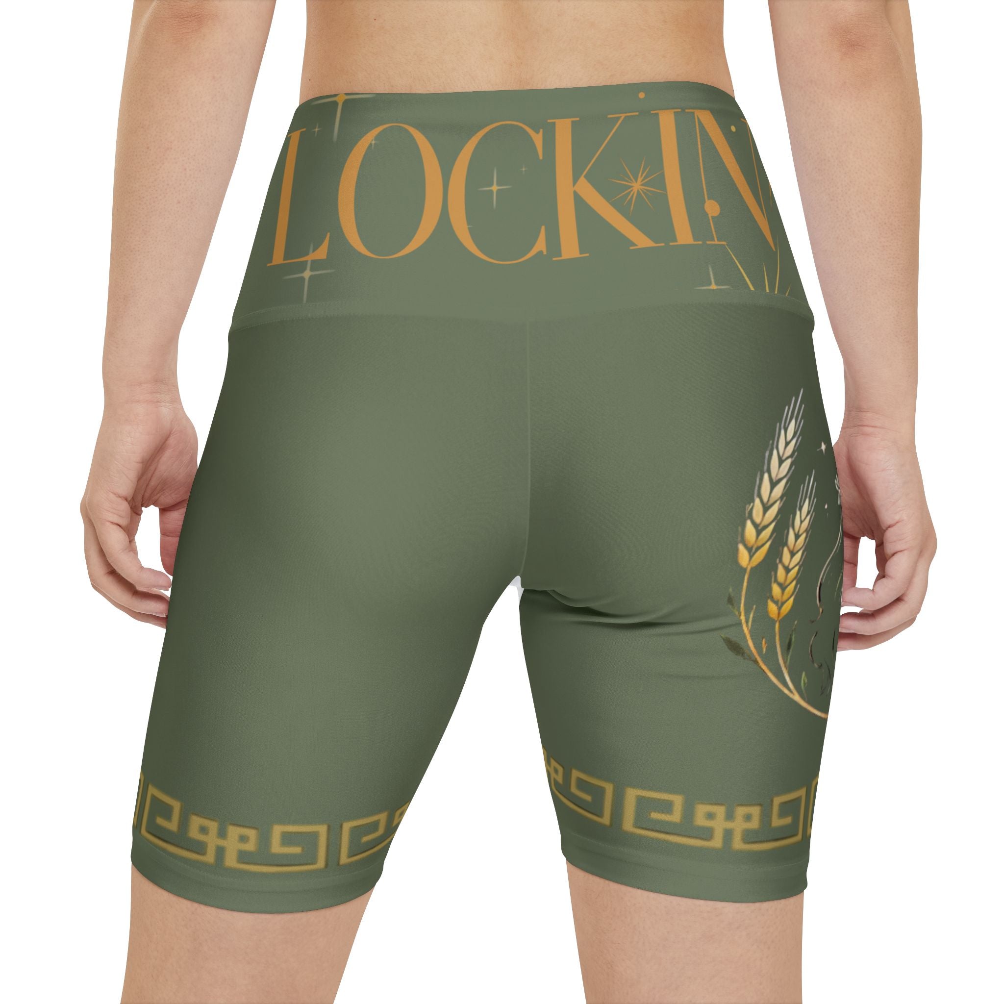 Virgo Zodiac Workout Shorts — 'LOCKIN' Green High-Waist Athletic Biker Shorts