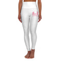 Yoga Leggings — High-Waisted White Leggings with Pink 'Locking' Graphic