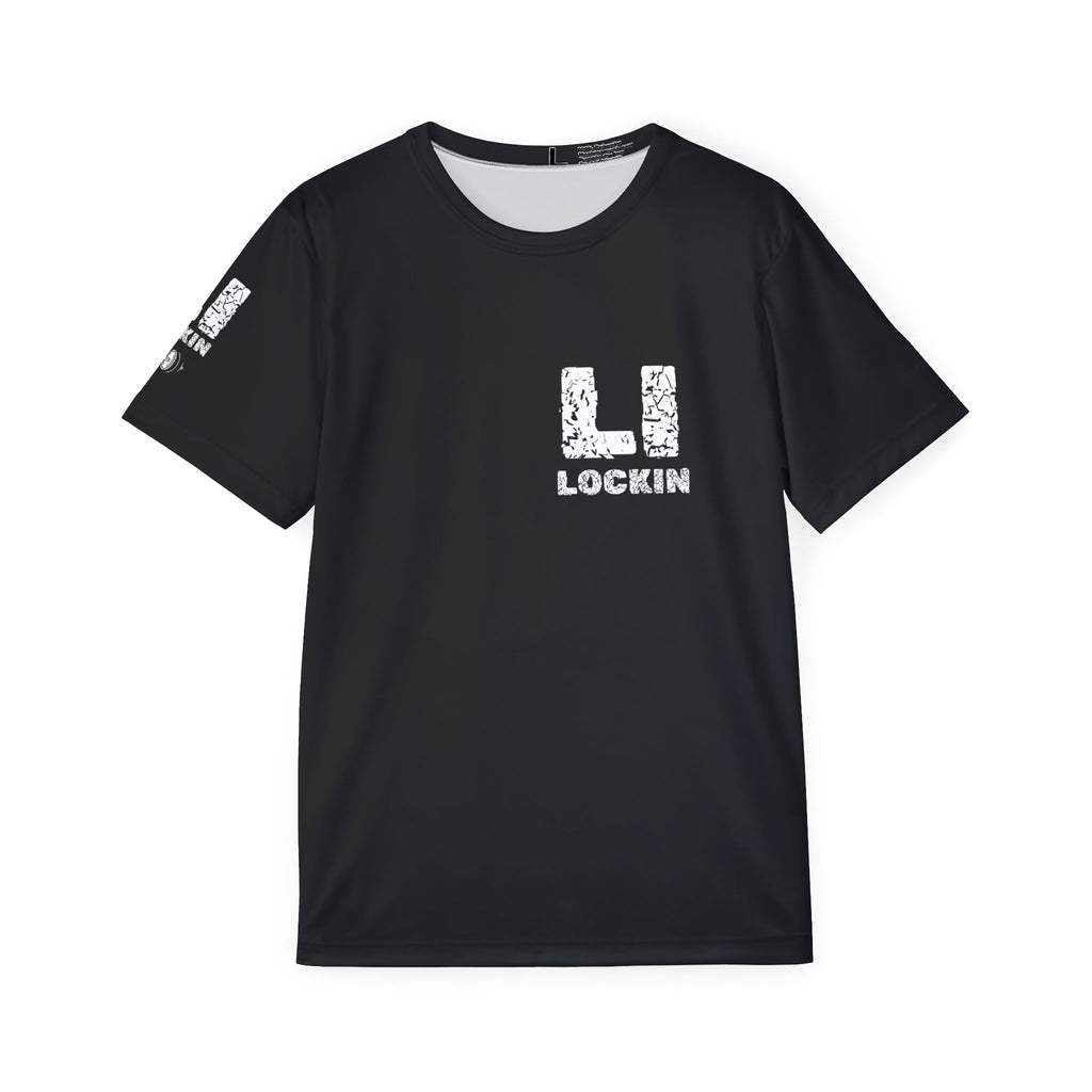 Lockin Graphic Sports Jersey — Men’s Athletic Tee with Vertical Back Text