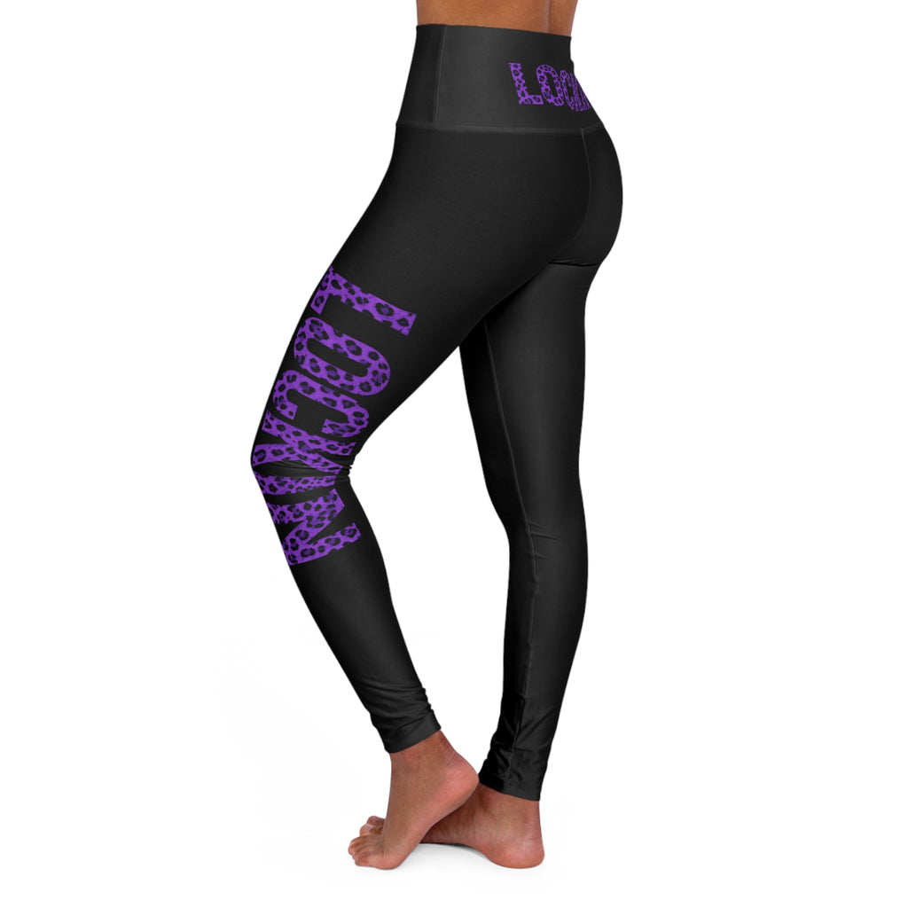 High-Waist Yoga Leggings — "Lockin' In" Purple Leopard Side Print