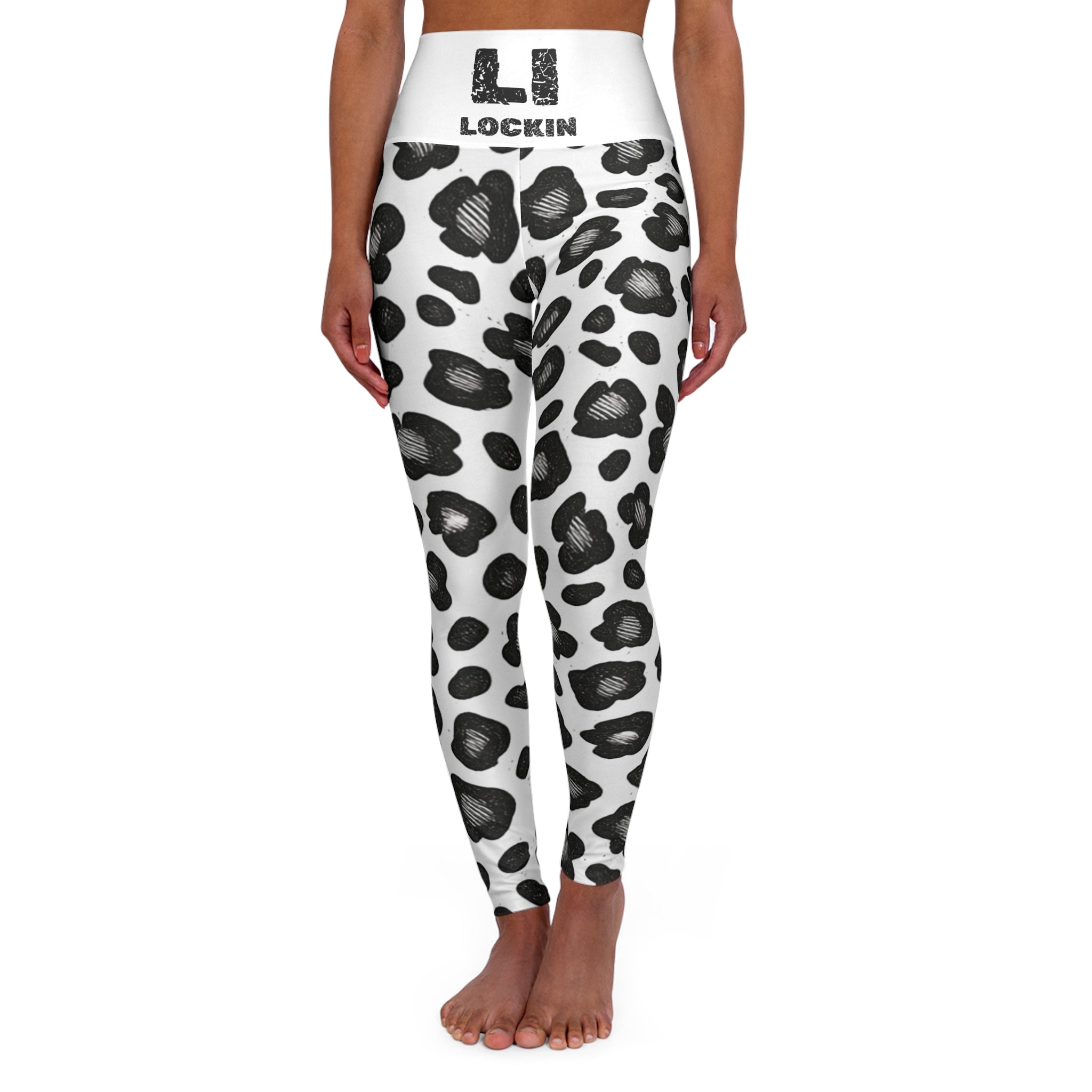 High-Waist Leopard Print Yoga Leggings — 'Lockin' Waistband Activewear