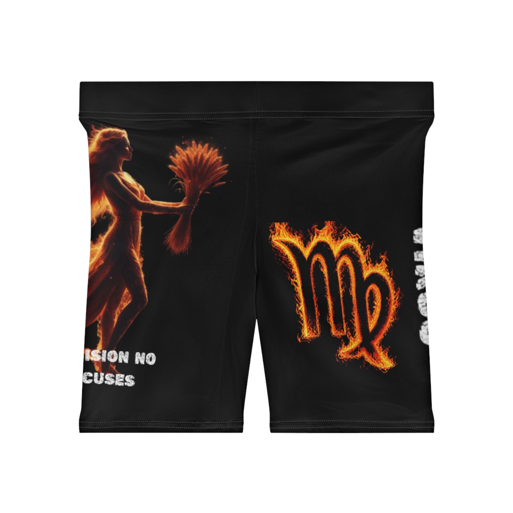 Virgo Zodiac Women's Biker Shorts — Fiery Virgo Design, 'Precision No Excuses' Activewear
