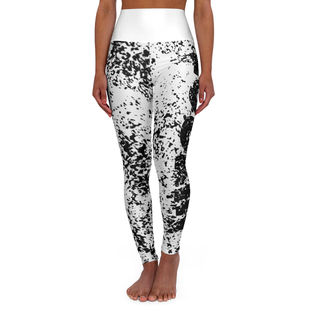 High-Waist Black & White Marble Yoga Leggings