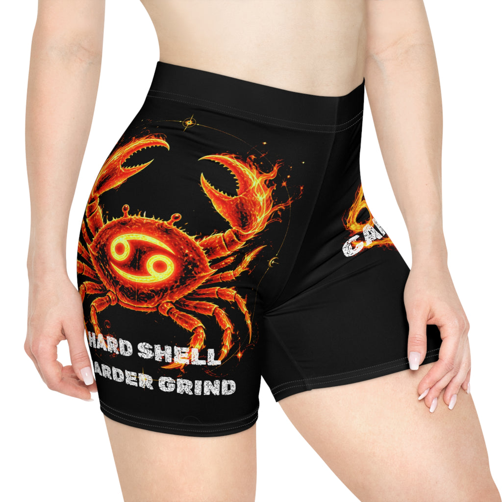 Cancer Zodiac Flame Cyclone Biker Shorts — 'Grind Harder' Fiery Horoscope Activewear