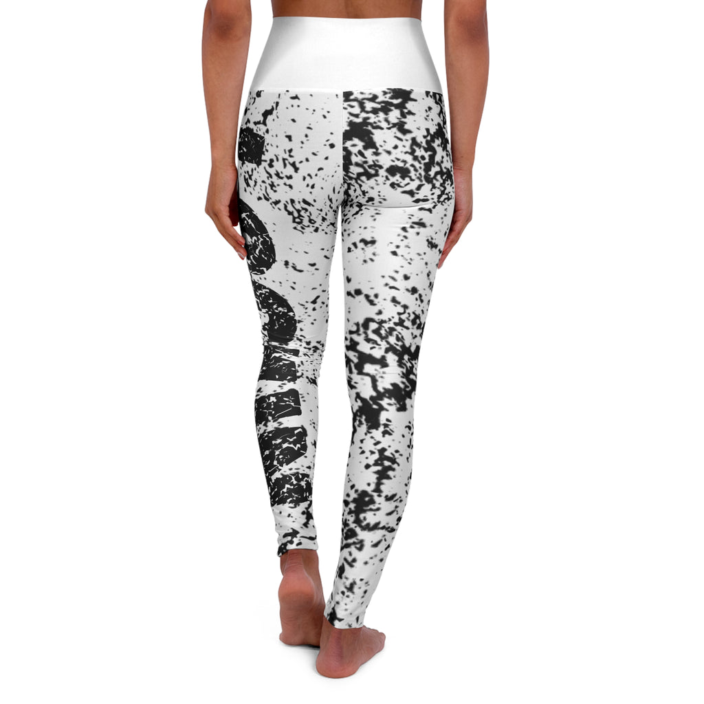 High-Waist Black & White Marble Yoga Leggings