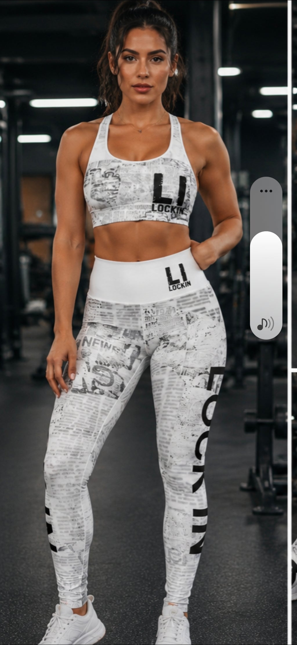 Lock In High-Waisted Yoga Leggings — Black & White Newspaper Print AOP