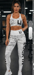 Lock In High-Waisted Yoga Leggings — Black & White Newspaper Print AOP