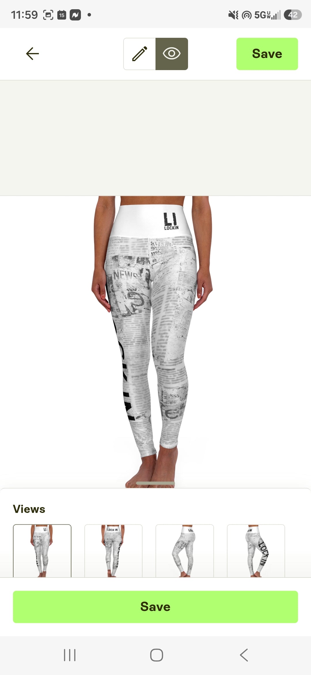 Lock In High-Waisted Yoga Leggings — Black & White Newspaper Print AOP
